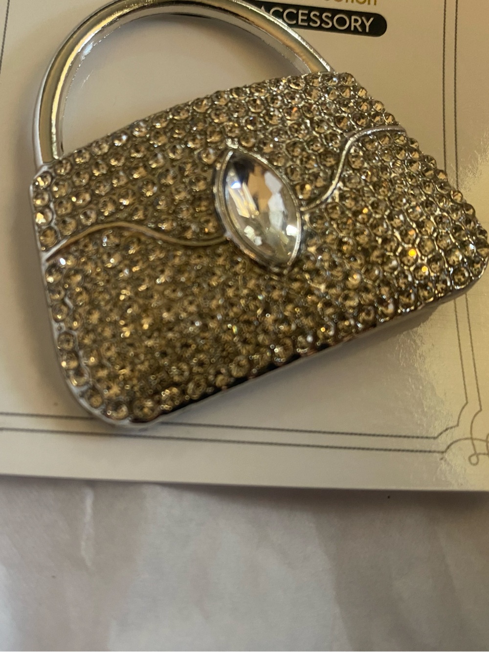 Gold with Rhinestones Handbag Brooch NWT
